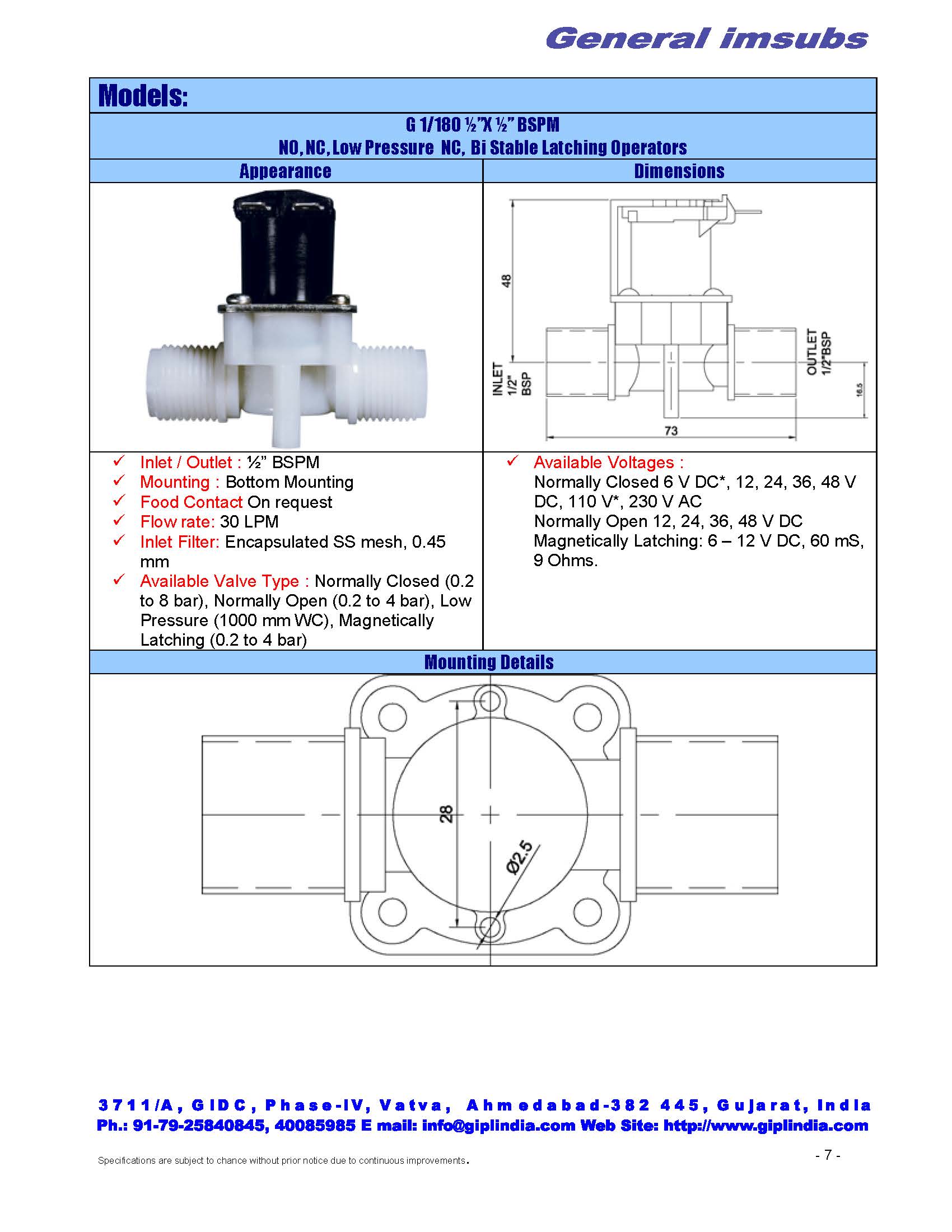 1/2" X 1/2" BSP straight normally open valve
